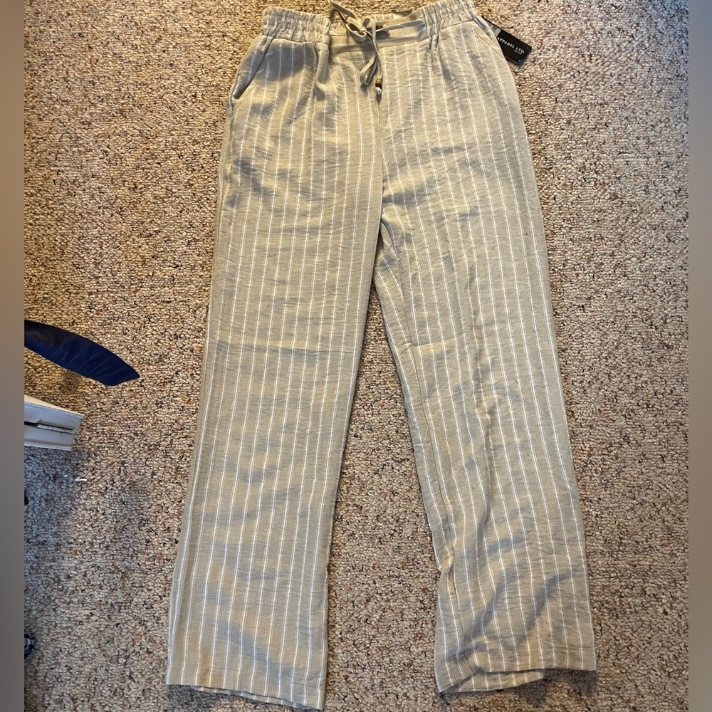 Striped Beige Drawstring Pants